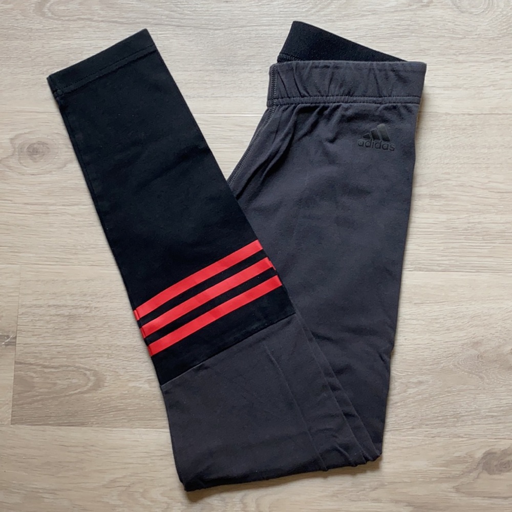 Adidas Leggings Black, Gray, Red Three Stripes